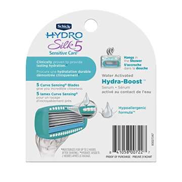 Schick Hydro Silk Sensitive Women's Razor Blade Refills, 4 Count | 5-Blade Razors for Women Sensitive Skin | Womens Razor Refills for Sensitive Skin