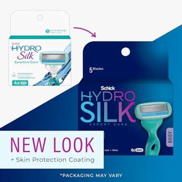 Schick Hydro Silk Sensitive Women's Razor Blade Refills, 4 Count | 5-Blade Razors for Women Sensitive Skin | Womens Razor Refills for Sensitive Skin