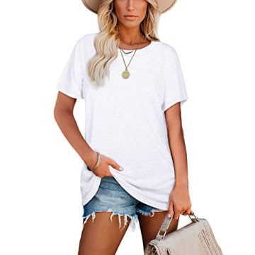 Plain T Shirts for Womens Crewneck Summer Tops Short Sleeve White Tees Shirts Casual L