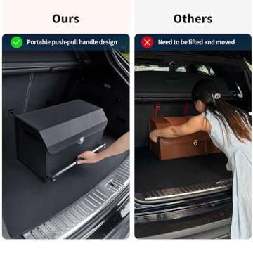 XCF Trunk Organizer for SUV, Foldable Leather Car Trunk Organizer with Lid and Sturdy Handle, Collapsible Adjustable Storage Compartment for Men/Women (11.4 x 20.5 x 12.2, Black)