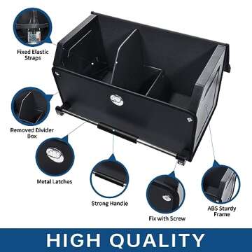 XCF Trunk Organizer for SUV, Foldable Leather Car Trunk Organizer with Lid and Sturdy Handle, Collapsible Adjustable Storage Compartment for Men/Women (11.4 x 20.5 x 12.2, Black)