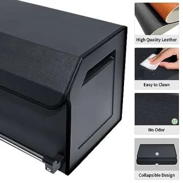 XCF Trunk Organizer for SUV, Foldable Leather Car Trunk Organizer with Lid and Sturdy Handle, Collapsible Adjustable Storage Compartment for Men/Women (11.4 x 20.5 x 12.2, Black)