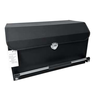 XCF Trunk Organizer for SUV, Foldable Leather Car Trunk Organizer with Lid and Sturdy Handle, Collapsible Adjustable Storage Compartment for Men/Women (11.4 x 20.5 x 12.2, Black)