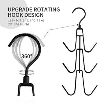 PODATOL Rotatable Metal Purse Hanger, 6 Storage Capacity, Black