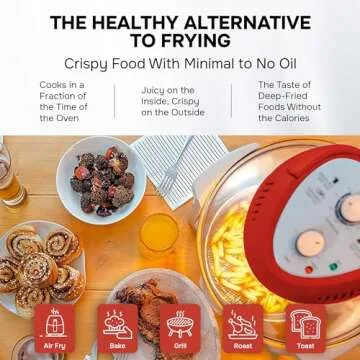 Big Boss 16Qt Large Glass Air Fryer Non Toxic – Large Halogen Oven Cooker with 50+ Air Fryers Recipe Book for Meals for Entire Family, Healthier Oil-Free Crispy Foods As Seen on TikTok