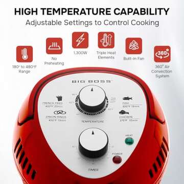 Big Boss 16Qt Large Glass Air Fryer Non Toxic – Large Halogen Oven Cooker with 50+ Air Fryers Recipe Book for Meals for Entire Family, Healthier Oil-Free Crispy Foods As Seen on TikTok