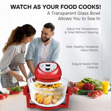 Big Boss 16Qt Large Glass Air Fryer Non Toxic – Large Halogen Oven Cooker with 50+ Air Fryers Recipe Book for Meals for Entire Family, Healthier Oil-Free Crispy Foods As Seen on TikTok