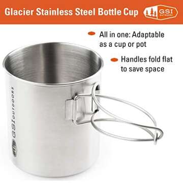 GSI Outdoors Glacier Stainless Steel Bottle Cup I Lightweight Cup or Pot for Travel, Camping and Bac...