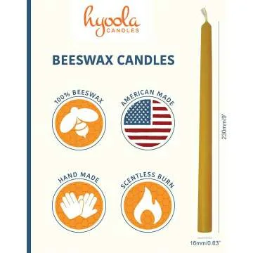 Beeswax Taper Candles - Handmade 12 Pack, 9 Inch