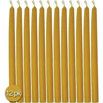 Beeswax Taper Candles - Handmade 12 Pack, 9 Inch