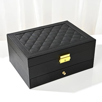 GUOER Large PU Leather Jewelry Box for Women - Stylish Organizer for Earrings, Rings & More