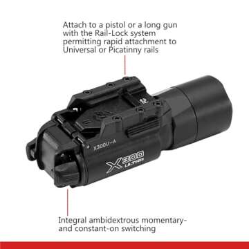 SureFire X300U-A Ultra High Output 1000 Lumens LED Weapon Light, Black, with 12 Extra CR123A and 3 Battery Cases - Universal/Picatinny Lever Latch Rail Mount, Z-XBC Push/Toggle Switch, 6V
