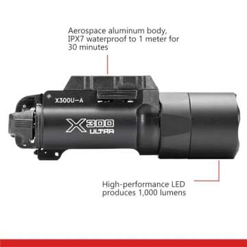 SureFire X300U-A Ultra High Output 1000 Lumens LED Weapon Light, Black, with 12 Extra CR123A and 3 Battery Cases - Universal/Picatinny Lever Latch Rail Mount, Z-XBC Push/Toggle Switch, 6V