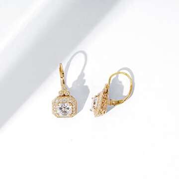 Amazon Essentials Yellow-Gold-Plated Sterling Silver Infinite Elements Cubic Zirconia Asscher-Cut Antique Drop Earrings (previously Amazon Collection)