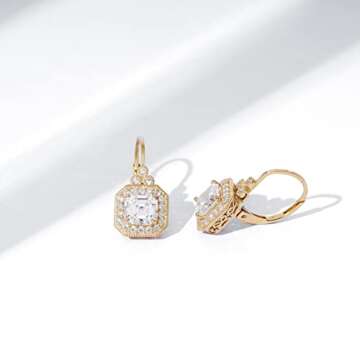 Amazon Essentials Yellow-Gold-Plated Sterling Silver Infinite Elements Cubic Zirconia Asscher-Cut Antique Drop Earrings (previously Amazon Collection)