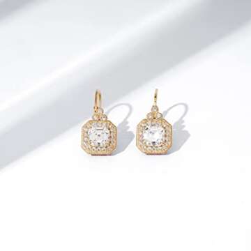 Amazon Essentials Yellow-Gold-Plated Sterling Silver Infinite Elements Cubic Zirconia Asscher-Cut Antique Drop Earrings (previously Amazon Collection)