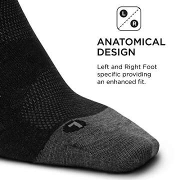 Feetures Merino 10 Ultra Light Quarter- Wool Hiking & Running Socks for Men & Women, Targeted Compression (1 Pair) X-Large, Charcoal