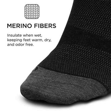 Feetures Merino 10 Ultra Light Quarter- Wool Hiking & Running Socks for Men & Women, Targeted Compression (1 Pair) X-Large, Charcoal
