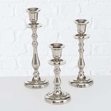 3-Piece Silver Aluminium Candle Holder Country House Style 3 Sizes