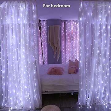Barokee White Curtain Fairy Lights with Remote for Bedroom, 300 LED 8 Modes USB Plug Hanging Twinkle String Lights for Window Wall Party Wedding Christmas Decorations