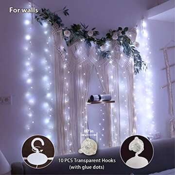 Barokee White Curtain Fairy Lights with Remote for Bedroom, 300 LED 8 Modes USB Plug Hanging Twinkle String Lights for Window Wall Party Wedding Christmas Decorations