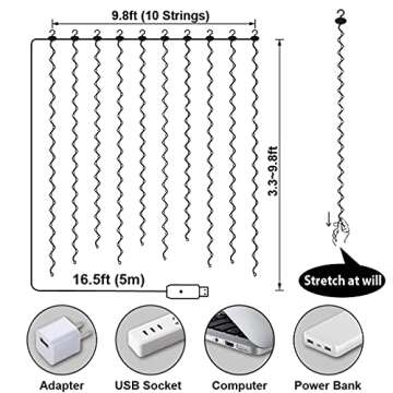 Barokee White Curtain Fairy Lights with Remote for Bedroom, 300 LED 8 Modes USB Plug Hanging Twinkle String Lights for Window Wall Party Wedding Christmas Decorations