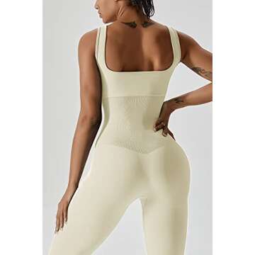 QINSEN Womens Zip Front Square Neck Tank Top Sleeveless Jumpsuit Long Pants Yoga Unitard Rommpers