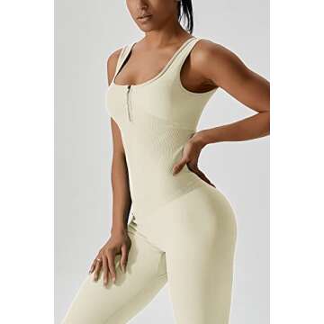 QINSEN Womens Zip Front Square Neck Tank Top Sleeveless Jumpsuit Long Pants Yoga Unitard Rommpers