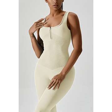 QINSEN Womens Zip Front Square Neck Tank Top Sleeveless Jumpsuit Long Pants Yoga Unitard Rommpers