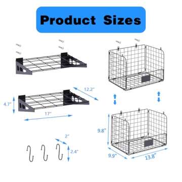 Heevir Garage Wall Shelving with Wire Basket, Heavy Duty Shelf Wall Mount Garage Organizer, Wire Bas...