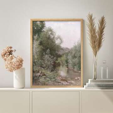 SIGNWIN Framed Green Forest Tree River Landscape Wall Art, Decorative Colorful Wall Decor Prints, Na...