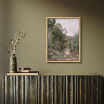 SIGNWIN Framed Green Forest Tree River Landscape Wall Art, Decorative Colorful Wall Decor Prints, Nature Wilderness Wall Décor for Living Room, Bedroom - 12"x16" Natural