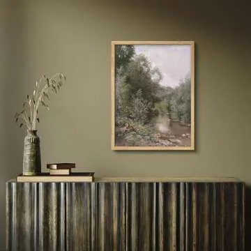 SIGNWIN Framed Green Forest Tree River Landscape Wall Art, Decorative Colorful Wall Decor Prints, Nature Wilderness Wall Décor for Living Room, Bedroom - 12"x16" Natural