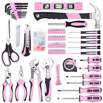 FASTPRO Pink Tool Set, 220-Piece Lady's Home Repairing Tool Kit with 12-Inch Wide Mouth Open Storage Tool Bag