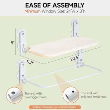 MEWOOFUN Cat Window Perch, Cat Window Hammock with Strong Suction Cups, Cat Window Bed with Steel Frame and Removable Cushion Cover, Cat Hammock Cat Window Seat for Indoor Cats (Beige, Medium)