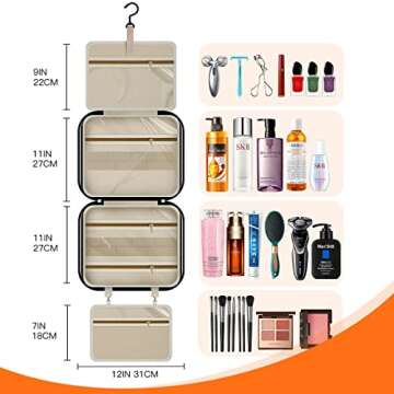 HPKIFLY Travel Toiletry Bag, Water-Resistant Hanging Cosmetic Bag, Travel Accessories for Women, Bathroom Makeup Organizer, Perfect 360°Sturdy Hook for Traveling/Camping/Daily life/Christmas gifts