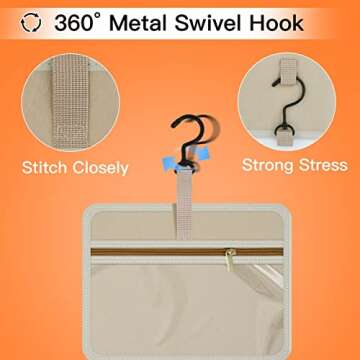 HPKIFLY Travel Toiletry Bag, Water-Resistant Hanging Cosmetic Bag, Travel Accessories for Women, Bathroom Makeup Organizer, Perfect 360°Sturdy Hook for Traveling/Camping/Daily life/Christmas gifts