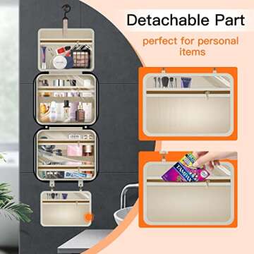 HPKIFLY Travel Toiletry Bag, Water-Resistant Hanging Cosmetic Bag, Travel Accessories for Women, Bathroom Makeup Organizer, Perfect 360°Sturdy Hook for Traveling/Camping/Daily life/Christmas gifts