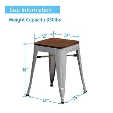 Changjie Furniture 18 Inch Stools Metal Dining Chairs Set of 4 Stackable School Stools Short Stools Bar Stools Classroom Stools (18 inch, Silver)