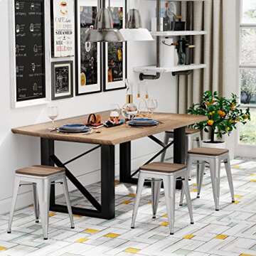 Changjie Furniture 18 Inch Stools Metal Dining Chairs Set of 4 Stackable School Stools Short Stools Bar Stools Classroom Stools (18 inch, Silver)