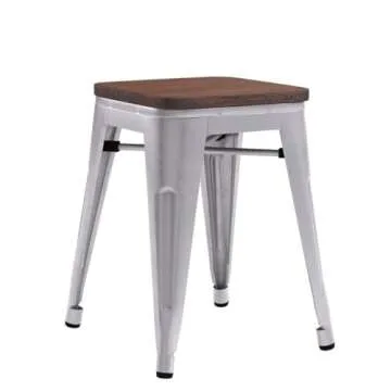 Changjie Furniture 18 Inch Stools Metal Dining Chairs Set of 4 Stackable School Stools Short Stools Bar Stools Classroom Stools (18 inch, Silver)