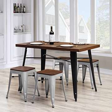 Changjie Furniture 18 Inch Stools Metal Dining Chairs Set of 4 Stackable School Stools Short Stools Bar Stools Classroom Stools (18 inch, Silver)