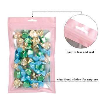 100 Pack Resealable Mylar Ziplock Food Storage Bags, Smell Proof Ziplock Bags with Clear Window Seal Pouch Food Safe Storage Supplies (Pink, 3.1 x 5.1 Inch)