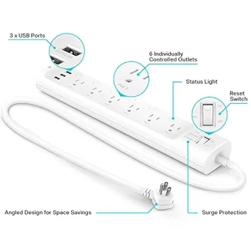 Kasa HS300 Smart Plug Power Strip - 6 Outlets & USB