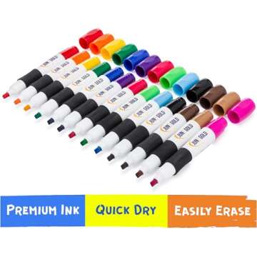 June Gold 39 Assorted Colored Dry Erase Whiteboard Markers, 13 Unique Colors, Chisel Tip, Low Odor, ...