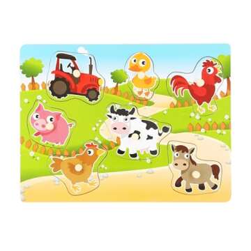 Farm Themed Wooden Peg Puzzle for Toddlers Educational Fun