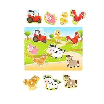 Farm Themed Wooden Peg Puzzle for Toddlers Educational Fun