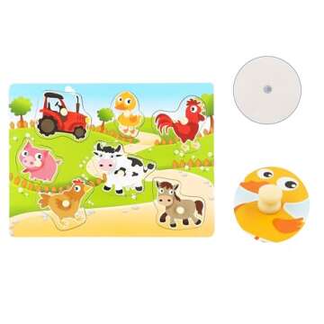 Farm Themed Wooden Peg Puzzle for Toddlers Educational Fun
