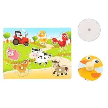 Farm Themed Wooden Peg Puzzle for Toddlers Educational Fun