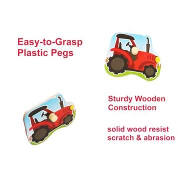 Farm Themed Wooden Peg Puzzle for Toddlers Educational Fun